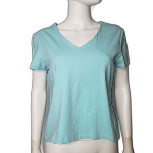 Vintage 90's MODA INTERNATIONAL Aqua Blue Bra Top V Neck T Shirt Womens Size XL